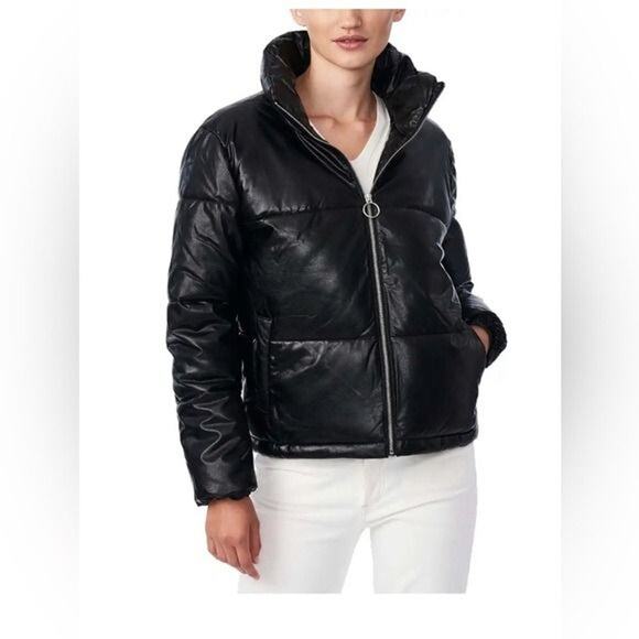jason maxwell Jackets & Blazers - Jason Maxwell women's puffer coat  faux leather size medium black winter biker